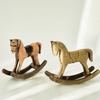 Wooden Rocking Horse Figurine Retro Miniature Horse Ornament Rustic Desktop Rocking Horse Statue for Home Table Centerpiece Shelf Cabinet