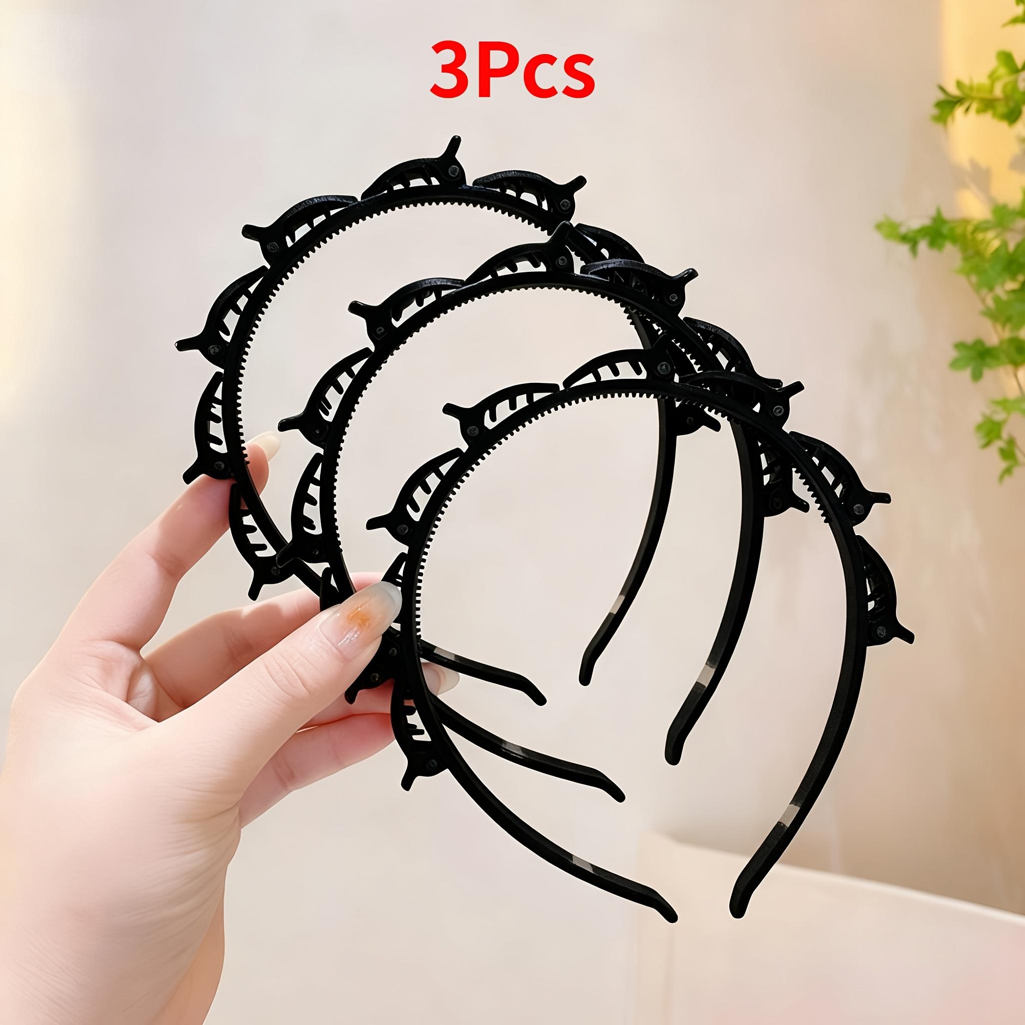 [Набор плетеных заколок для волос] Набор из 3 шт. плетеных заколок для волос, ободков для женщин - Нескользящие аксессуары для волос в черном, красном и коричневом замше 3 Pieces Black