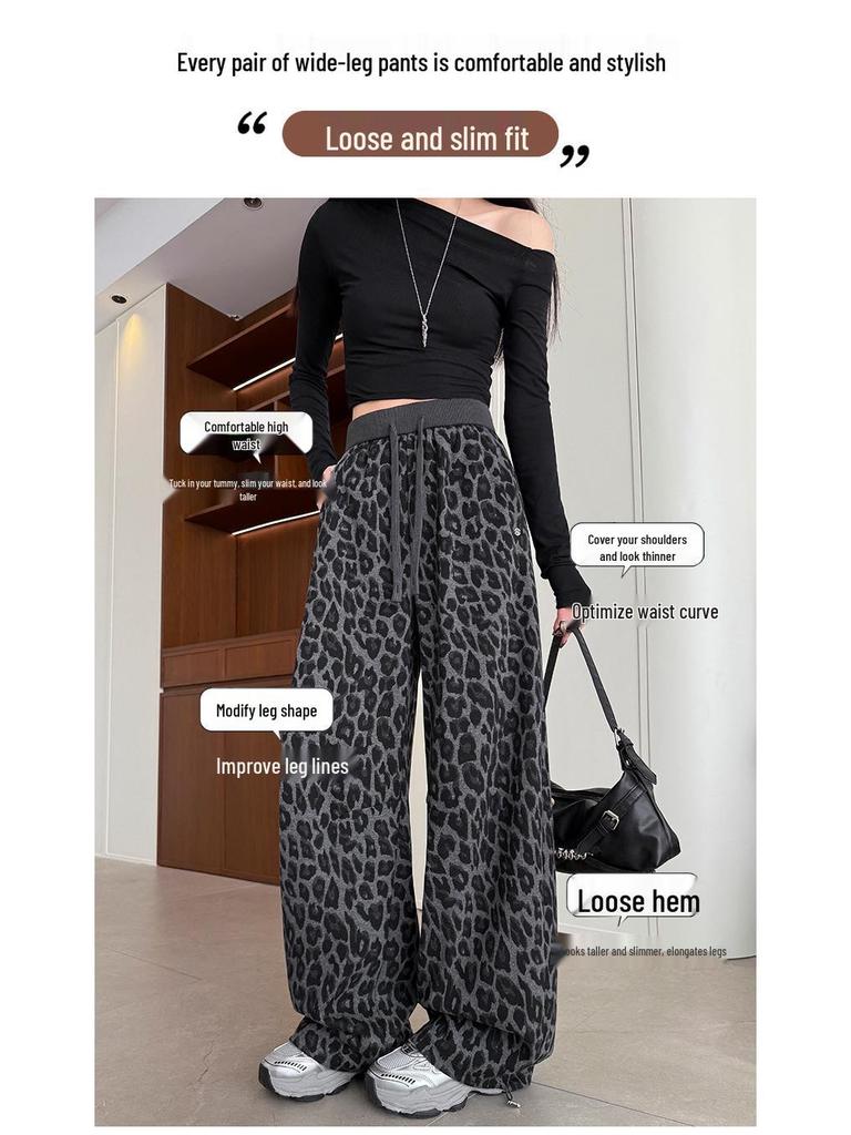 2026 Neuer Stil Damen Leopardenmuster Weite Beine Hoher Bund Lässige Hose