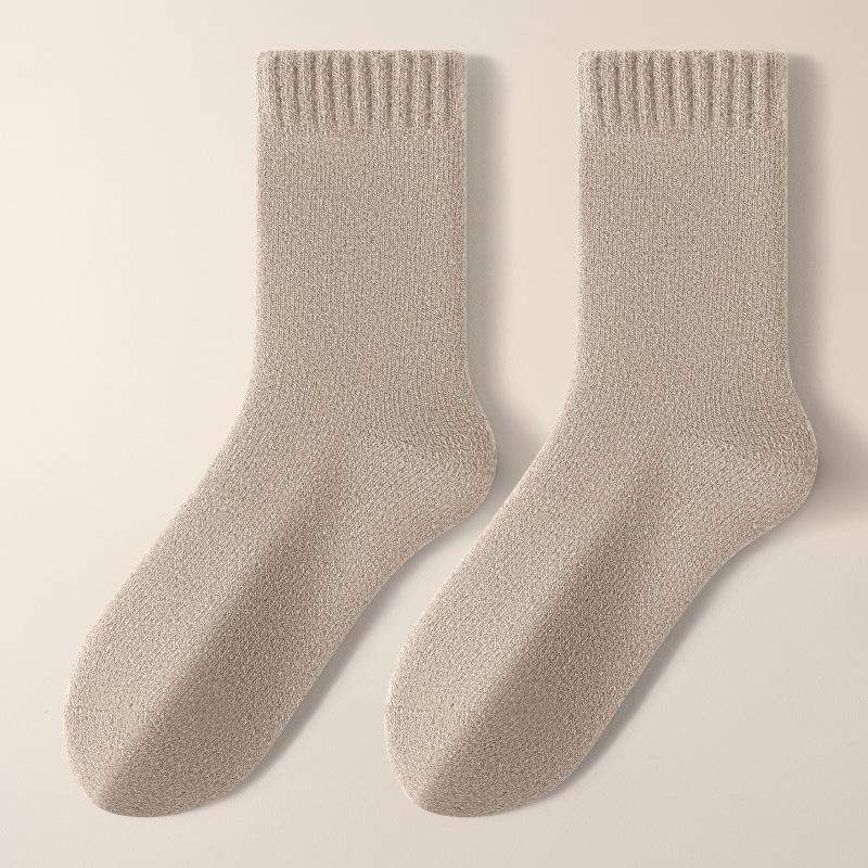 Men's Mid-calf Winter Warm High-elasticity Socks, Men's Socks, Anti-odor and Sweat-absorbing Solid Color Super Thick Wool Socks