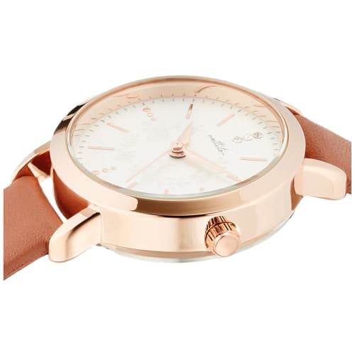 Fieldwork Women's Analog Copage Watch, Waterproof, Floral Print, Pink Gold, Leather Strap, Brown, ST276-4