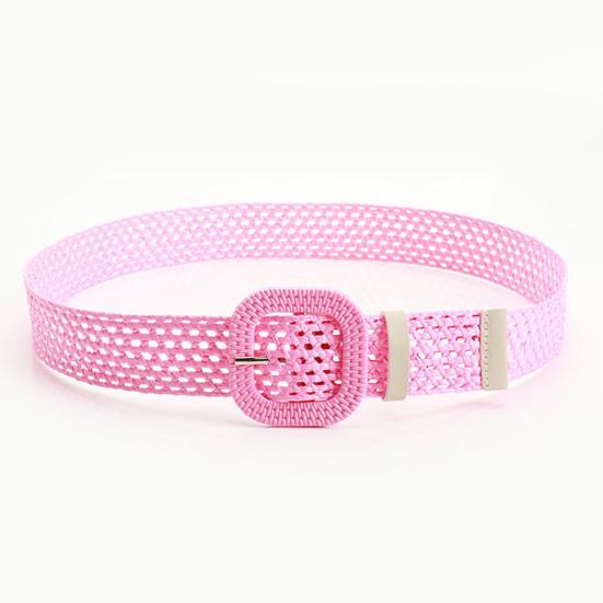 Straw Woven Belt with Oval Square Buckle Hollow Design Decorative Jeans Belt Breathable Weave Adjustable Shirt Waistband