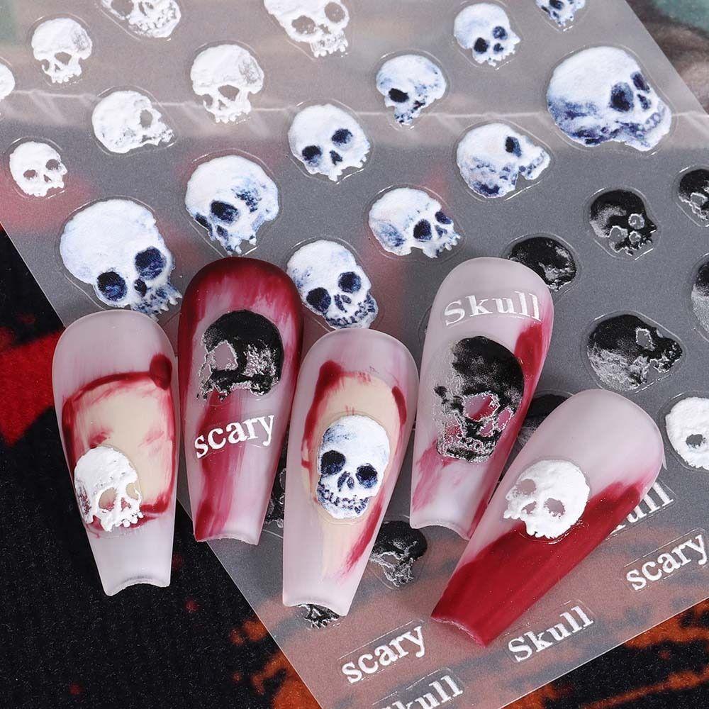 Vzor Lebky Ducha Halloweenské Nálepky na Nehty Pavučina Halloweenské Nálepky na Nehty Barevné Nehtové Studio