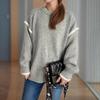 Autumn and Winter New Product Splicing Casual Women's Sweater Lazy Style Round Neck Loose and Versatile Thick Warm Hoodie 3599
