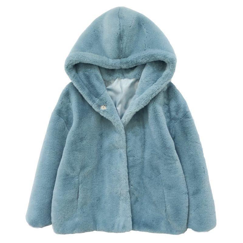 Kožešinový teplý zimní kabát nový top z králičí kožešiny volné zesílené plyšové oblečení módní dámské oblečení s kapucí