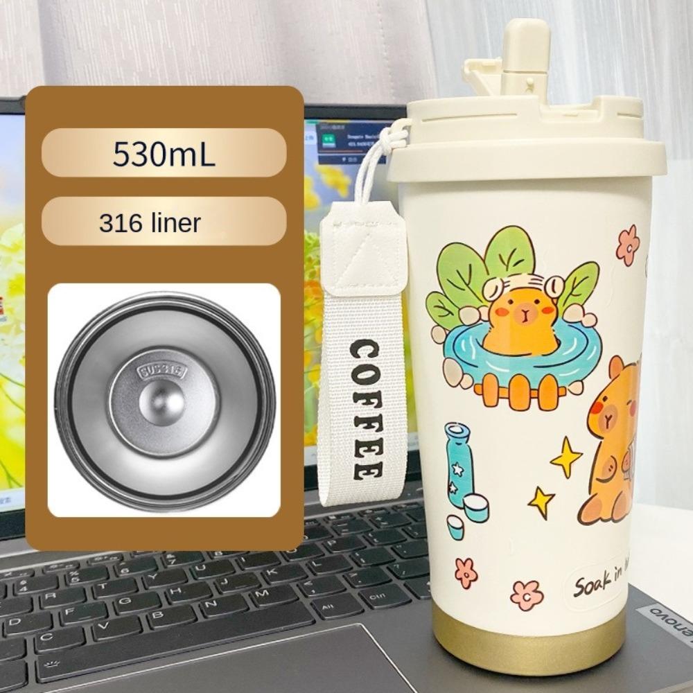 Large Capacity Cartoon Thermal Cup Leakproof Capybara Coffee Mug Students