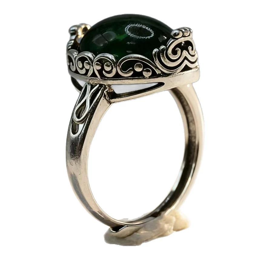 Retro Ethnischer Stil Thai Silber Hohl Verwelkte Rebe Grüner Zirkon Verstellbare Ringe Für Frauen Mode Neuer Schmuck Geschenk