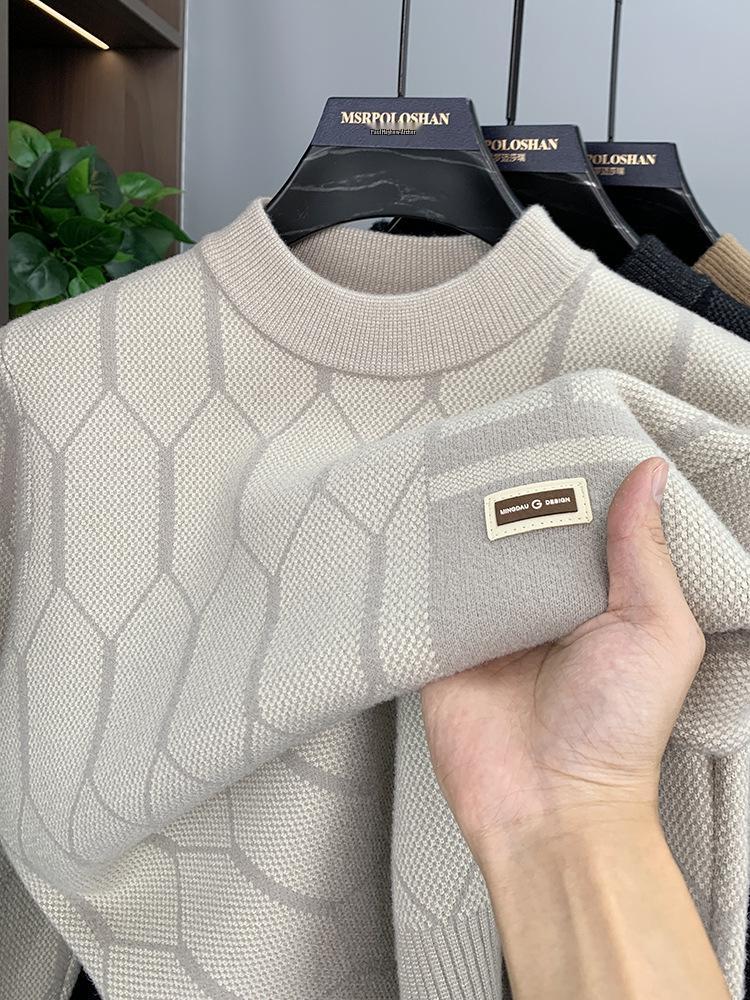 2025 Men s Thickened Jacquard Round Neck Sweater: Slightly Loose, Warm Knitwear Base Layer M