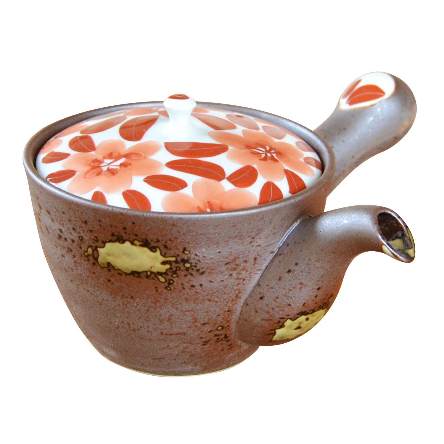 Stylish stainless steel teapot with tea made in Japan featuring a red cherry blossom 400ml built-in strainer, (Arita ware/Hasami ware), design, коричневый