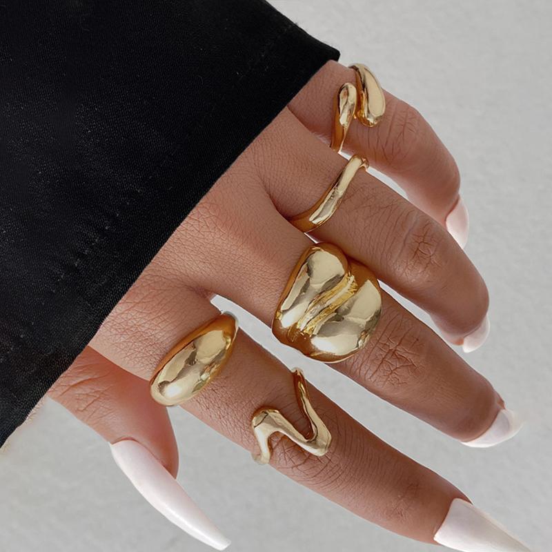 

Europe and America Metal Smooth Opening Rings Set for Women Minimalist Gold Color Widened Joint Finger Ring Set 2026 New Zircon золотий