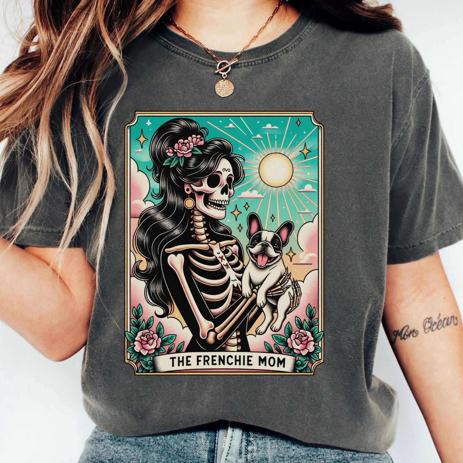 French Bulldog Shirt, Frenchie Dog Mom Tarot Card T-shirt, Comfort Colors® French Bulldog Skeleton Tee, Frenchie Dog Tee, Bulldog Mom Shirt 3XL