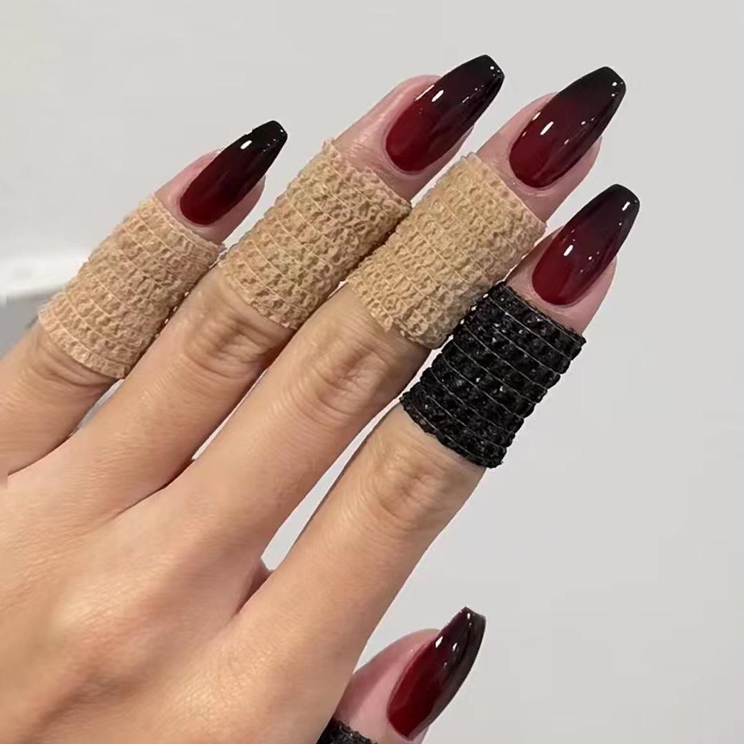 Red & Black French Manicure Wearable Removable Press-On Nail Stickers Model with Adhesive