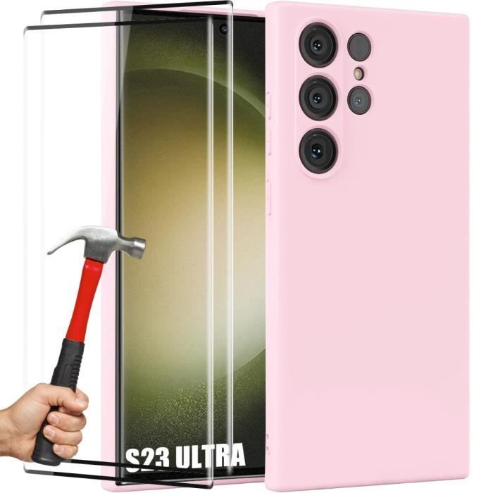 Silicone Case - BOOLING - for Samsung Galaxy S23 Ultra - Soft Protection - Light Pink - 2 Tempered Glasses