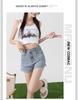 Women's High-Waist Elastic Denim Shorts - Summer Thin, Loose, Three-Quarter Length with Split Hem