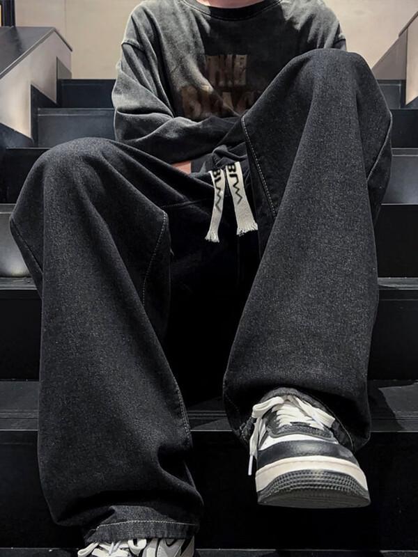 Dingfengbaoluo Men's Retro Straight Wide-Leg Casual Pants