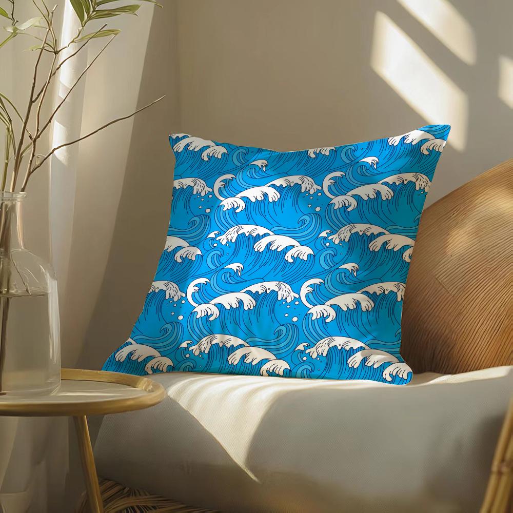 Ocean Waves Cushion Cover Soft Short Plush Pillow Cover Smooth Cozy Texture Aesthetic Cushion Case Home Decor