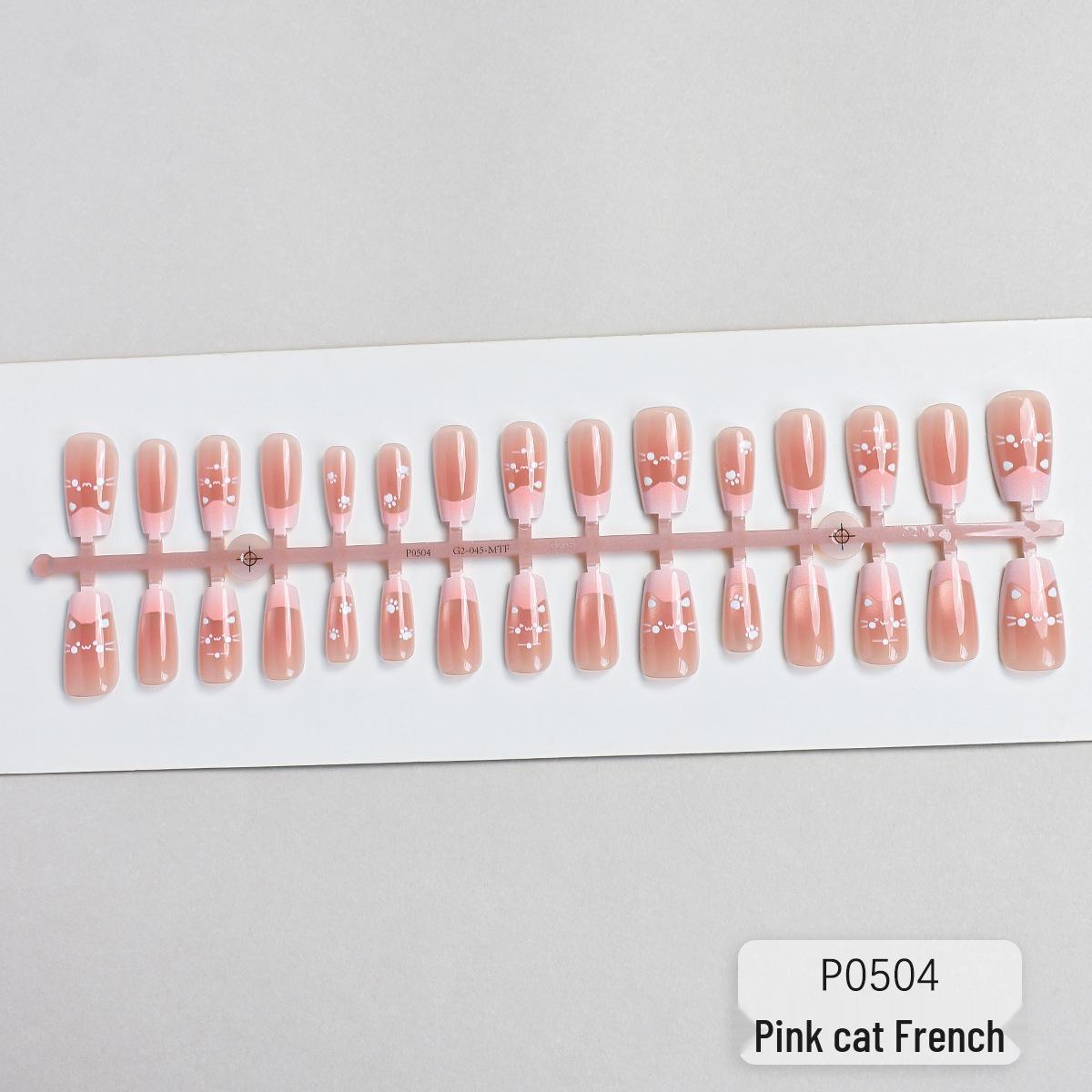 P504-506 3D Pink Cat French Style Hand-painted Sweet Girl Cat Eye Wearable Nail Art Stickers