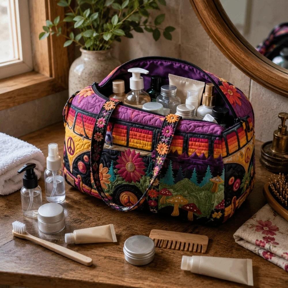 Large Capacity Travel Duffel Bag Printed Carrying Handbag Retro Quilted Duffle Bag Camping
