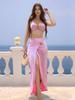 Pool Party High Waist Pink Beach Dress 2025 New 3-Piece Bikini Set Cover-Up Dress High Slit Snail Decorative Buckle Sexy Swimsuit K139