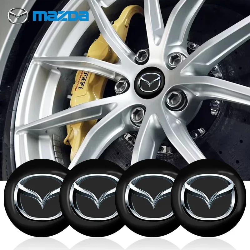 Para Mazda 4 piezas 56 mm Tapa de cubo de rueda central Emblema Logotipo Adhesivo Calcomanía para Mazda 3 CX3 CX4 CX5 CX7 CX8 CX9 CX30 RX7 Atenza