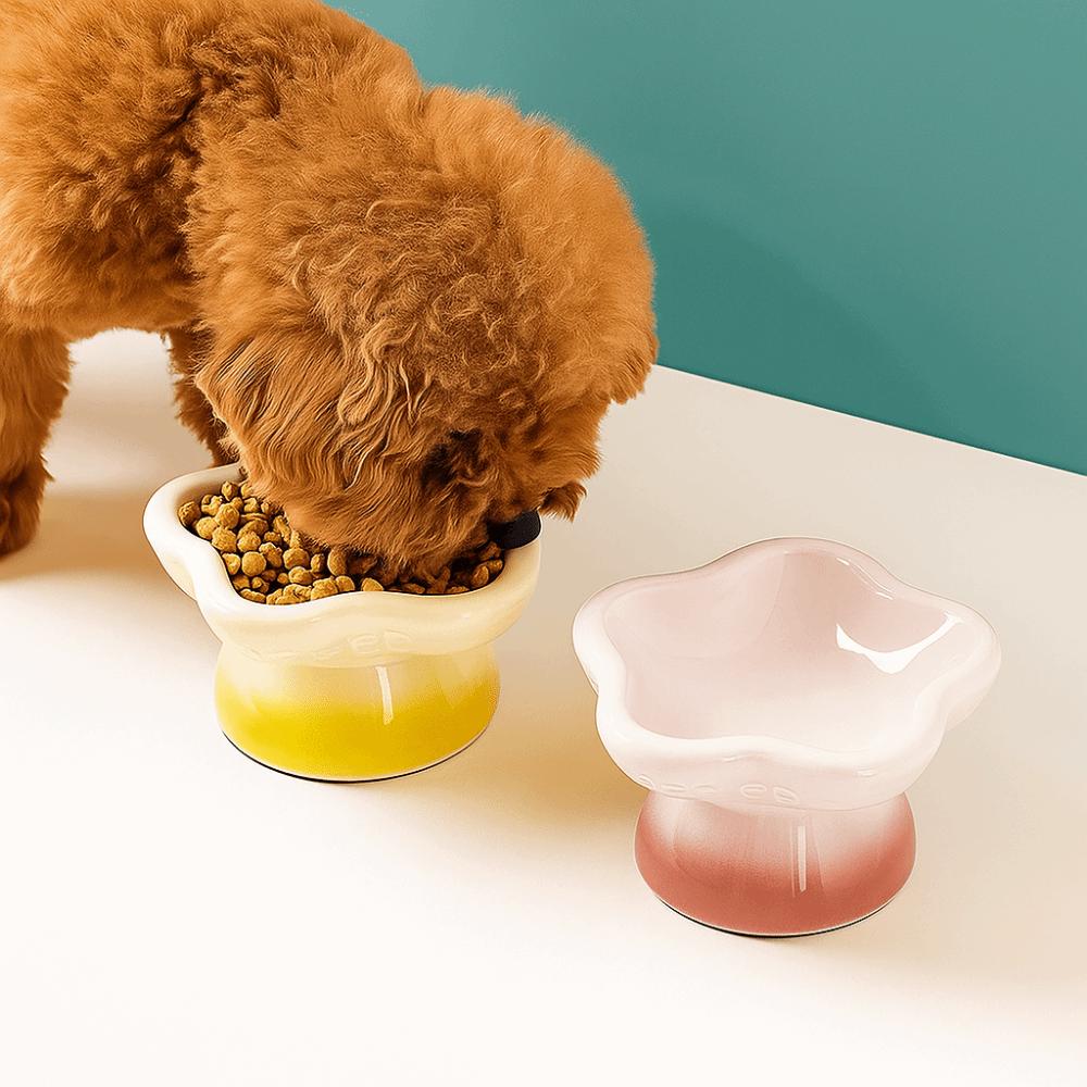 Ceramic Flower Shape Cat Bowl Cute Large Capacity Dog Food Feeding Basin Non-slip Anti Tipping Pet High Foot Bowl