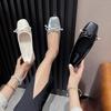 Fashion Silver Square Toe Bowtie Flats Women Spring Office Shoes Shallow Slip On Ladies Ballerina Loafers Comfy Barefoot Mocassines 2025