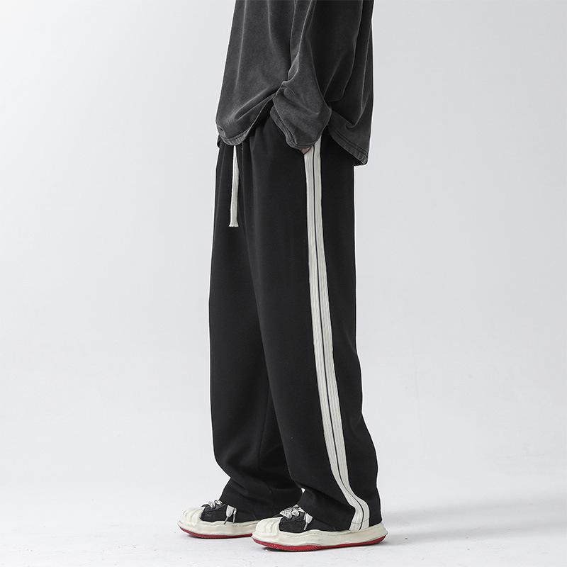 Herren Retro Webbing Straight-Leg Sweatpants - Trendiger Streetstyle, Lockere Passform, Weitbein Freizeithose für Studenten