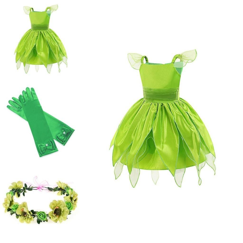 Costume da Fata dei Fiori Verdi Campanellino Tessuto in Fibra di Poliestere Ideale Per la Festa dei Bambini Halloween Giochi di Ruolo