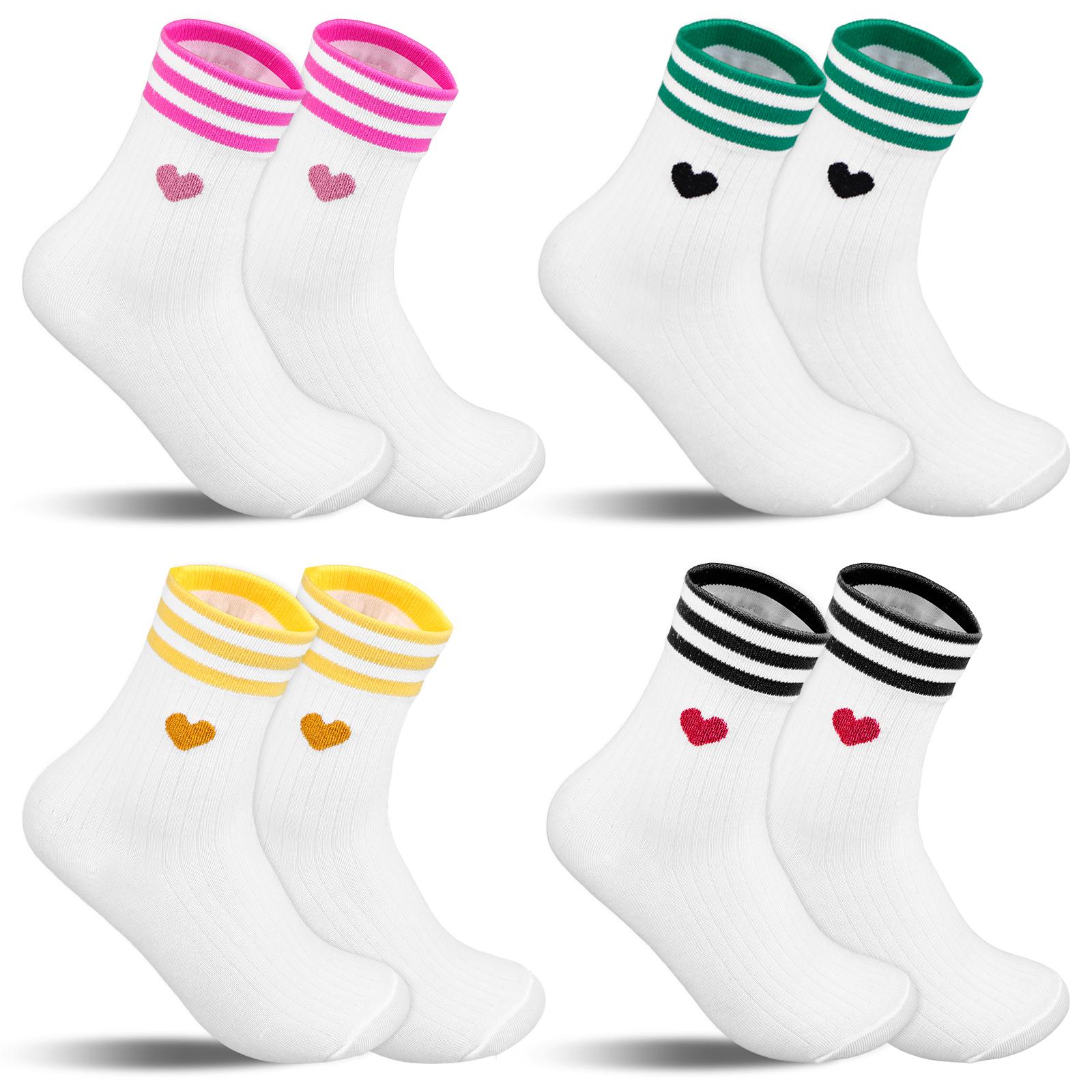 4 Pairs Heart Socks Crew Athletic Cotton Women Striped Socks With Heart Women S Cute Cotton Running Socks White Casual Crew Sock красный