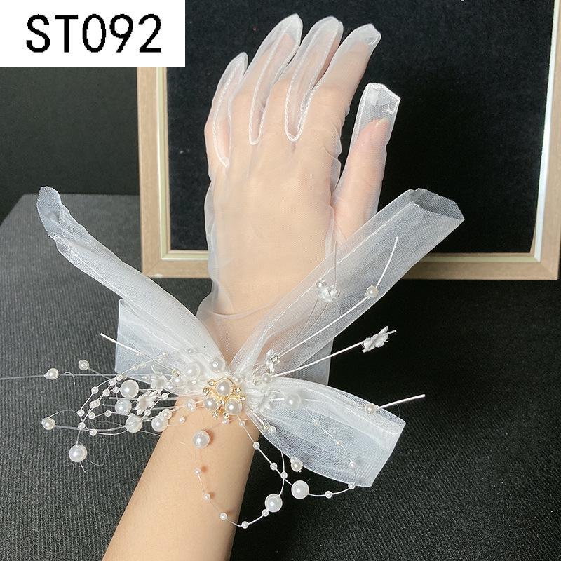 Lace Pearl Satin Bridal Gloves - Short Wedding Photo Accessory