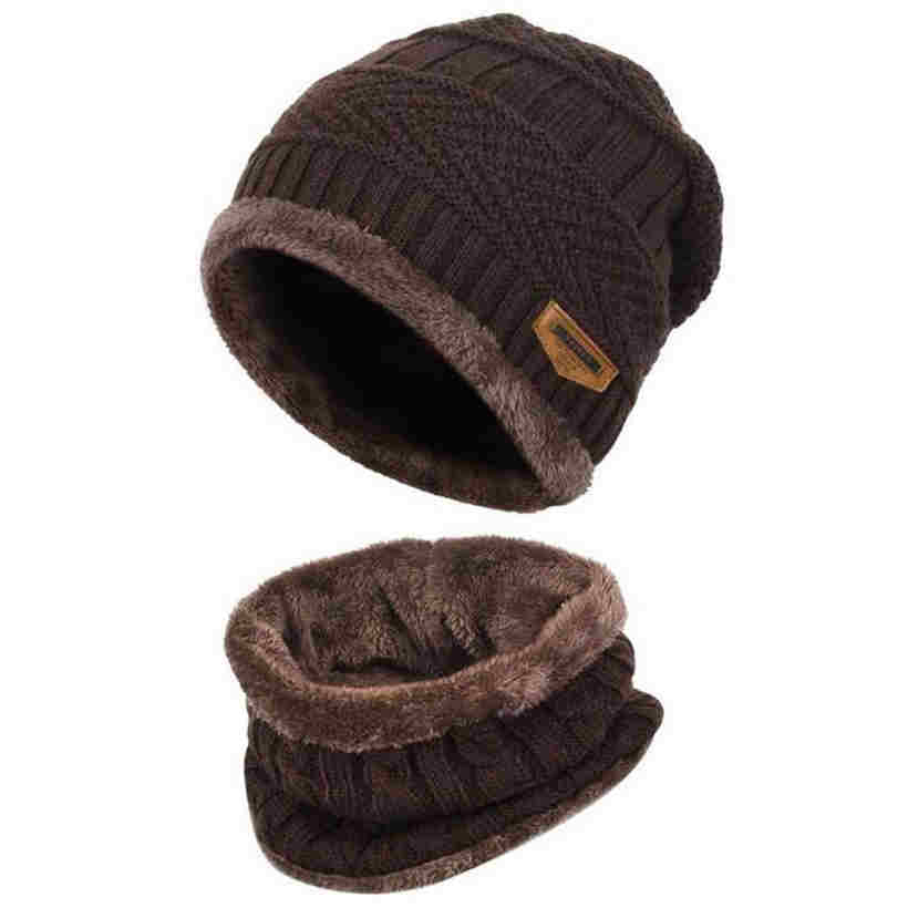 Two Piece Winter Men Women Adult Children Knitted Hat with Thick Needles Warm Woolen Beanie Hat