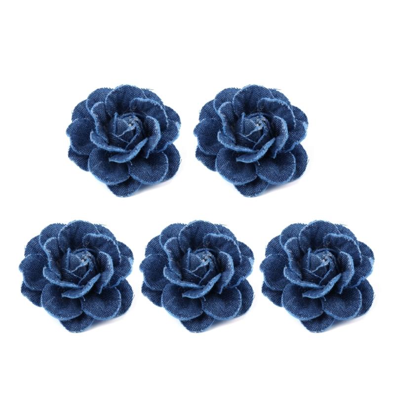5pz Tessuto di Cotone Denim Coreano Fiori Vestiti Cappelli Decorazione Abito Fiori Accessori per Capelli Fai da Te Scrapbooking Materiali per Artigianato