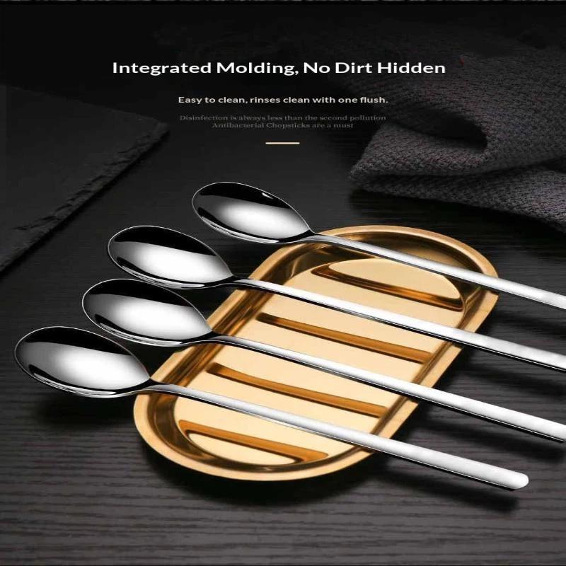6Pcs Stainless Steel Coffee Spoon Ice Cream Dessert Tea Spoon Long Handle For Picnic Kitchen Supply Tableware Christmas Gift