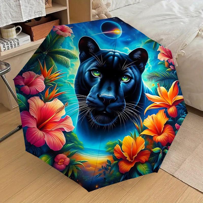 

1pc Panther Floral Fashionable Automatic Opening/Closing Folding Umbrella with 8 Iron Bones yy251015022
