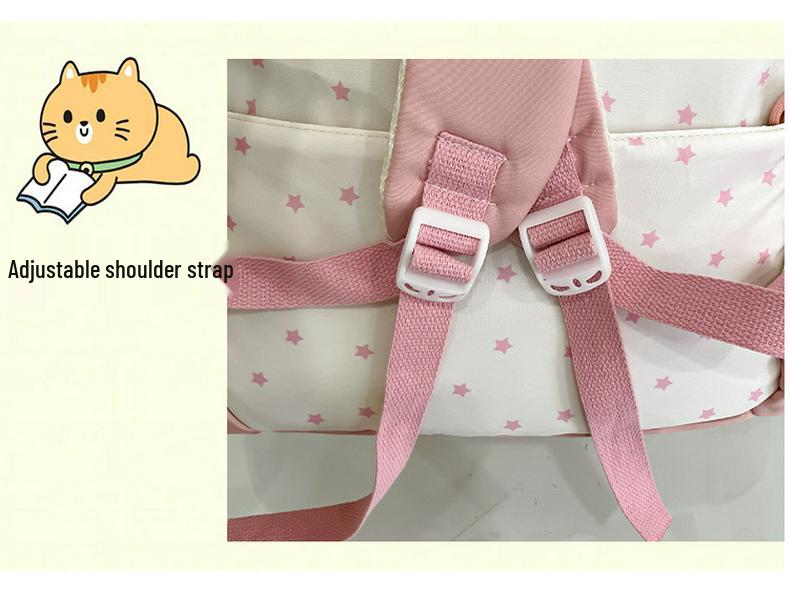 Star Polka Dot Colorblock Backpack - Versatile, Large Capacity Schoolbag for Students