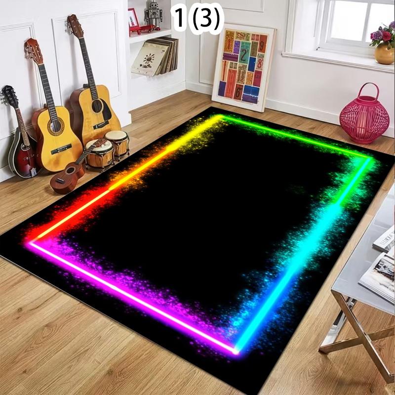 

Rug Carpet Mat Non-Slip Neon Marquee Light Illusion Area Rug for Living Room Bathroom Kitchen Nursery Playroom Retro Home Decor 40X60cm