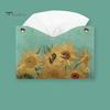 Space Saving Paper Holder PU Leather Tissue Box Cover with Wild Rose/Sunflower Pattern, Foldable Desktop Organizer, Napkin Case, Facial Organizer