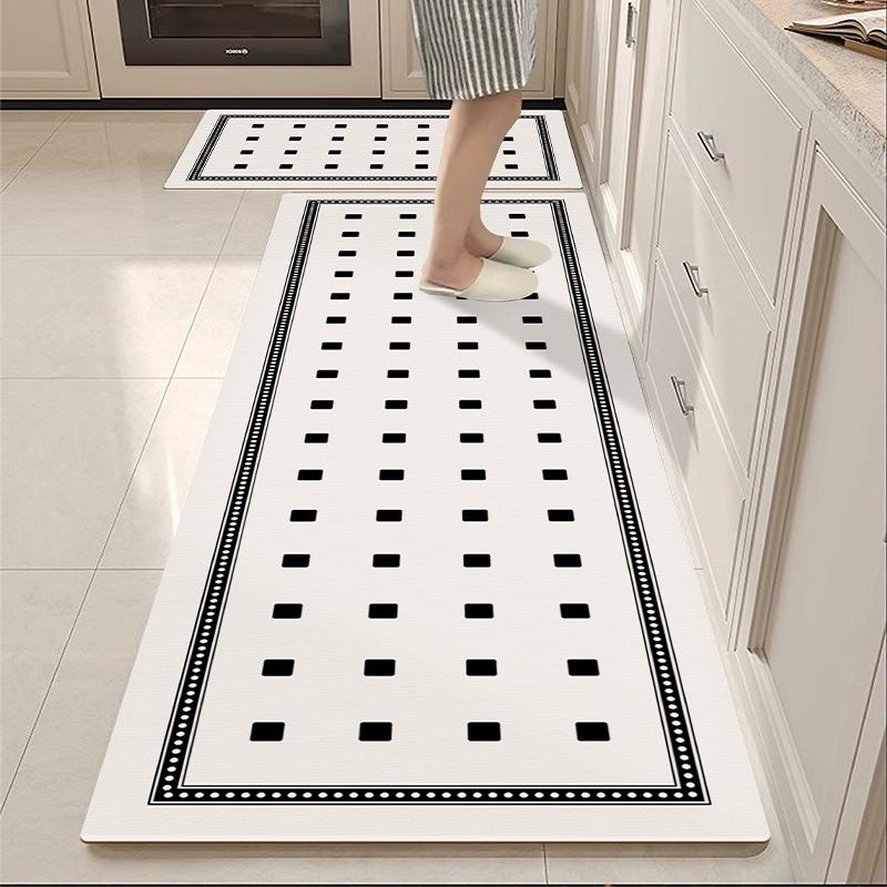Kitchen Carpet Non-slip Waterproof Oil-proof Floor Mat Black White Plaid Interesting Rug Long Strip Home Decoration Foot Mats
