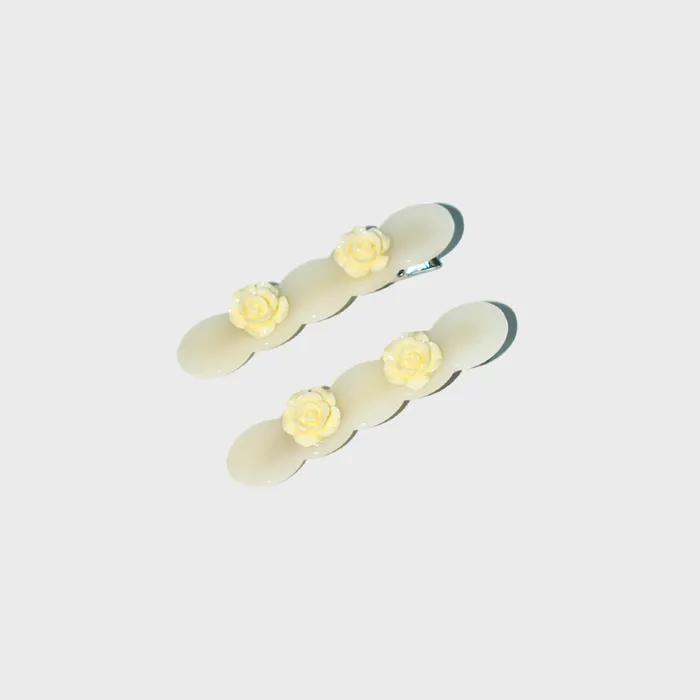 Field IVORY Flower HAIR PIN (2PCS 1SET) Acrylic Flower Hairpin