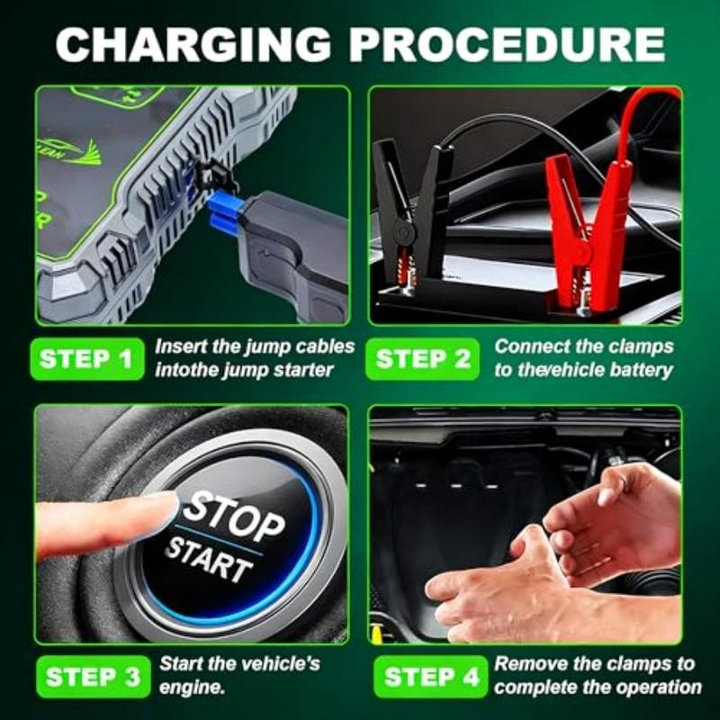 1000A Portable Jump Starter with Air Compressor for 12V Lithium Battery Power Bank Jumper Cables Red Supports 6.0L Gas 3.0L Die