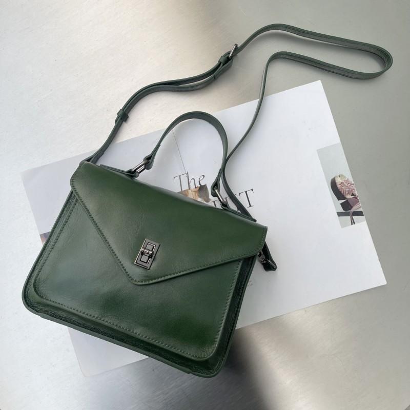 

Women s Bag Retro Mailman Genuine Leather Fashionable All-match Lock Temperament Portable Single Shoulder Length 24cm wide 9cm high 11cm