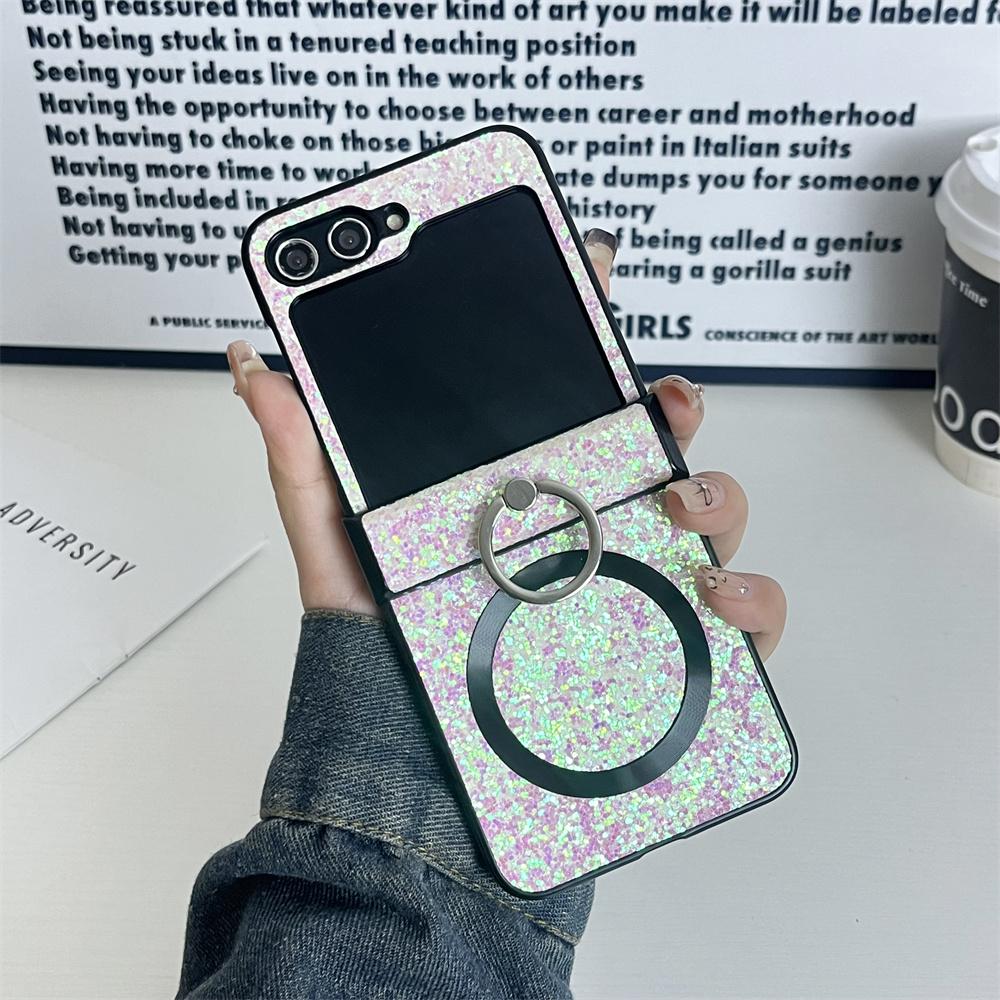 For Samsung Z Flip 7FE Ultra Thin Magnetic Finger Ring Shimmering Case For Samsung Z Flip 7 6 5 4 3 For Magsafe Shockproof Cover