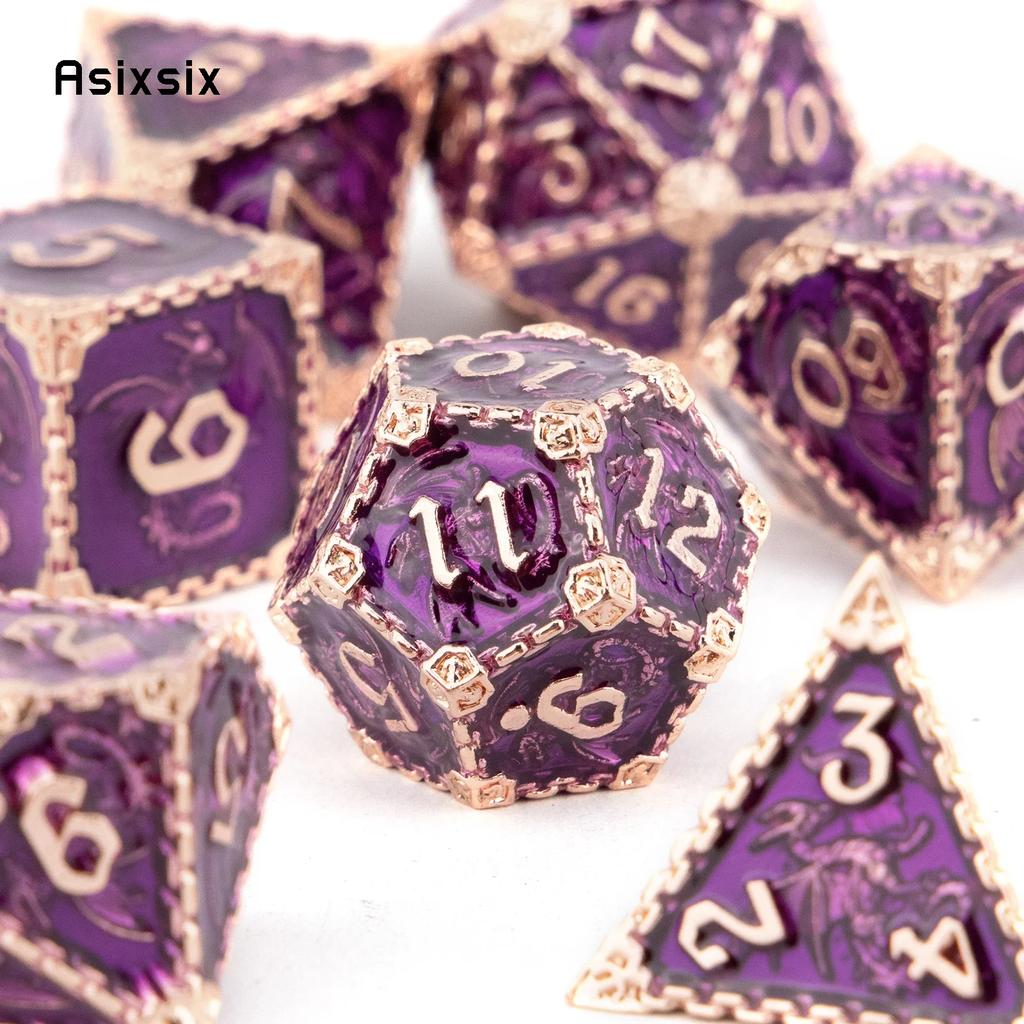 7 Pcs Purple Dragon Metal Dice Solid Metal Polyhedral Dice Set Suitable For Role-Playing Dice PropBoard Game Gift