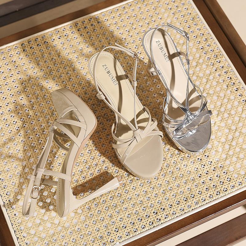 One Button Open Toed High-heeled Sandals, Party Shoes