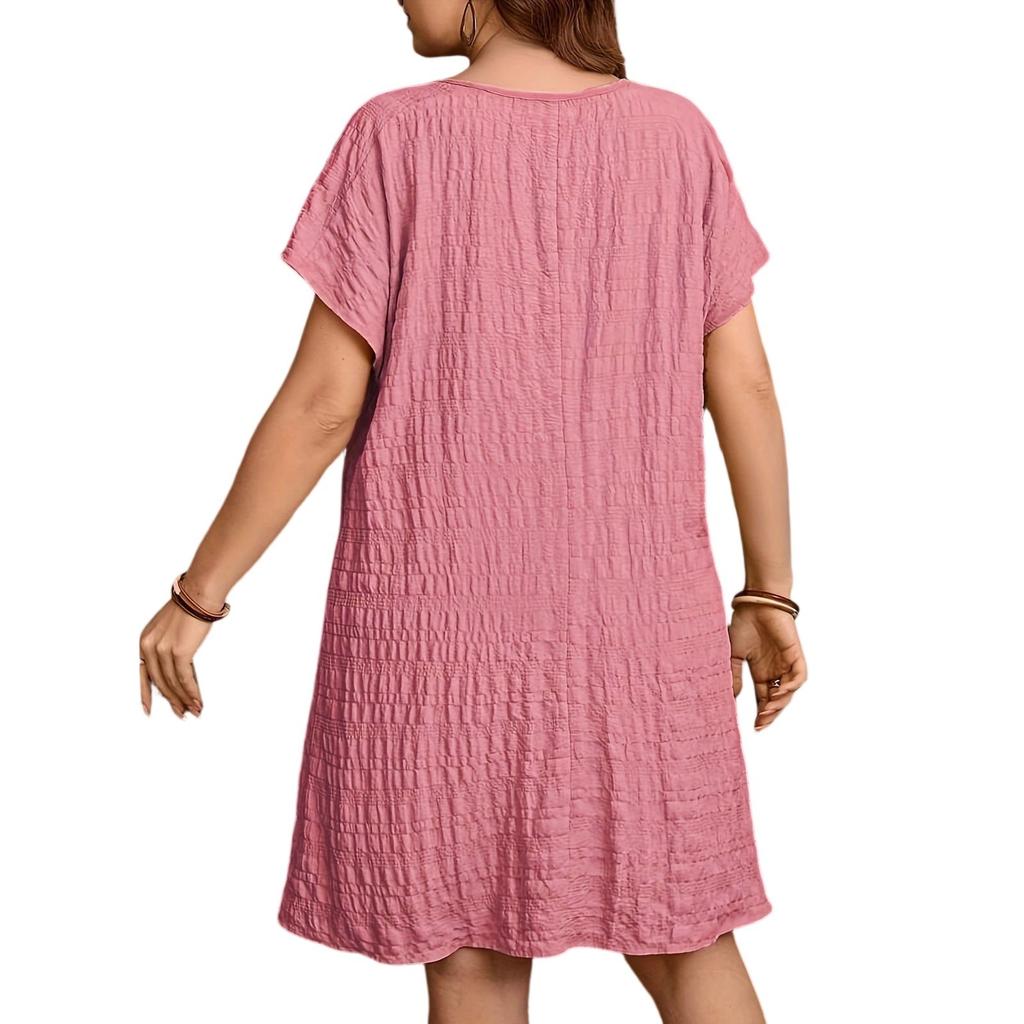 Women's Dress Summer Holiday Dress Solid Color V-neck Loose Short-sleeved Dress