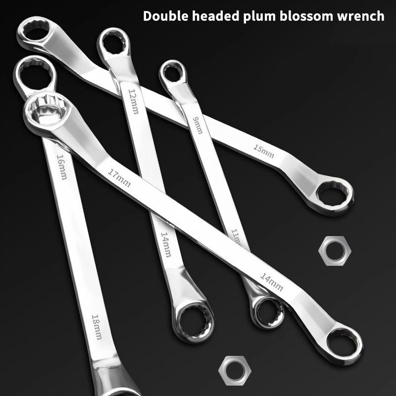 Double-Head Plum Wrench Set, Extended Two-In-One Design, Mirror Polished Chrome, Internal Hex, Perfect For Auto Repair