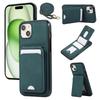 For iPhone 15 Case Card Holder Kickstand Leather+TPU Phone Cover with Shoulder Strap