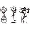 3 Pcs Black Metal Flowers Wall Decor - Metal Vase Wall Art. Hanging Metal Wall Sculptures for Indoor Spaces Like Kitchen