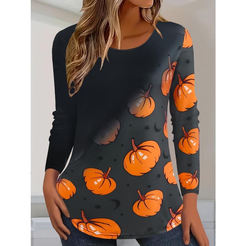 Sudadera de Halloween para Mujer Diseño Redondo Manga Larga Holgada Casual Otoño Gradiente Telaraña Divertido Estampado de Patrón Tops