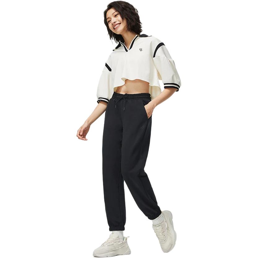 Li Ning SS23 China Culture Series Solid Color Logo Embroidered Drawstring Cuffed Sports Pants Women Bottoms Black AKLT258-6